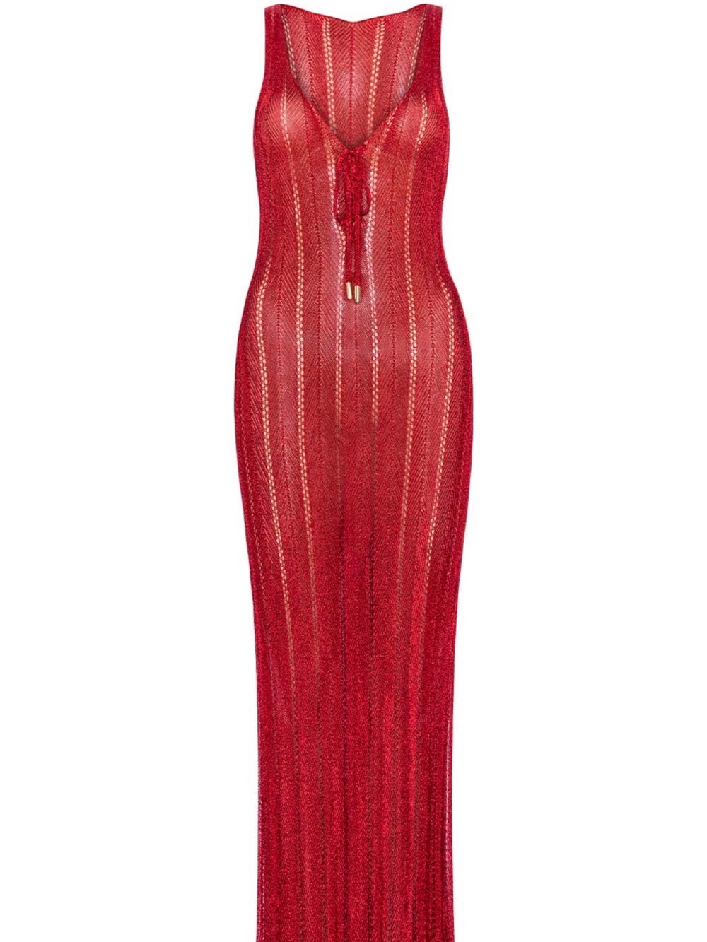 Vetchy Red Metallic Crochet Maxi Swim Coverup Dress